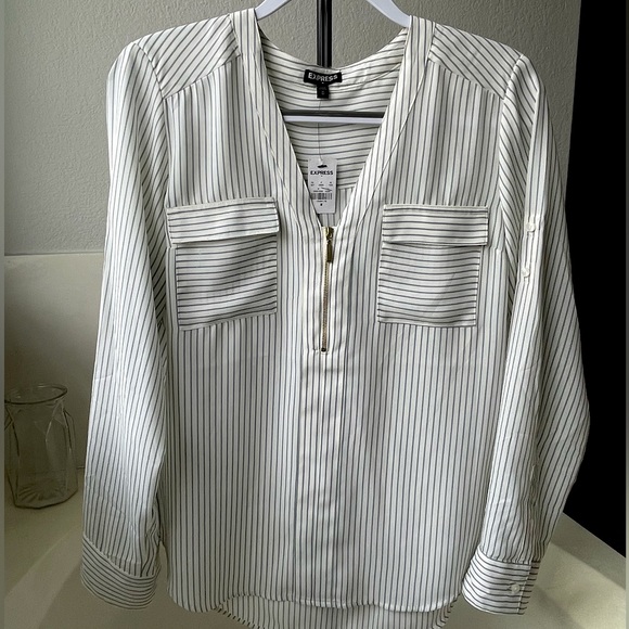 Express White Striped Blouse - Picture 1 of 4